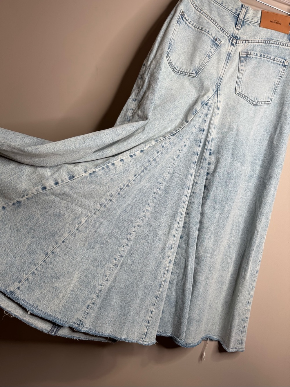 7 For All Mankind Western Maxi Skirt Denim Flared Paneled Size 25 Light Blue - Picture 5 of 8